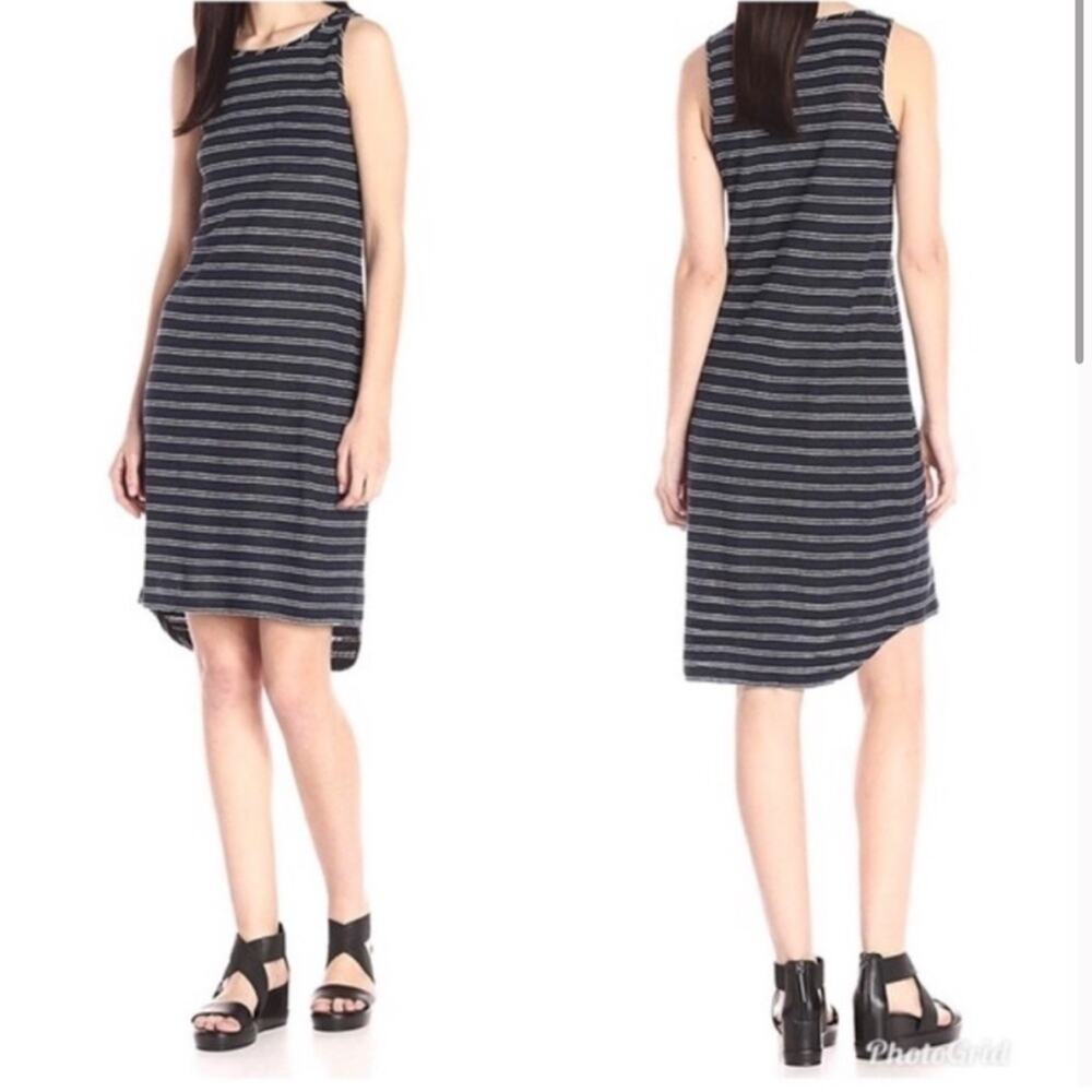 Vince 100% Linen Tank Dress in Navy Blue with White Stripes - Size L